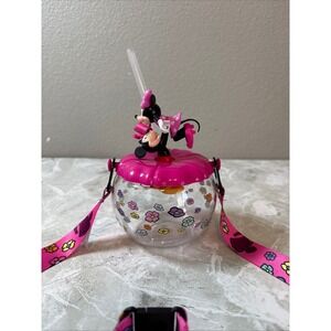 Disney Parks Disneyland Toontown Minnie Mouse Sipper 2024 Pink Flowers Lanyard
